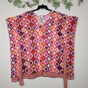 Trina Turk Size S Ogee Kaftan Multicolor Sheer Tunic Swim Cover Up